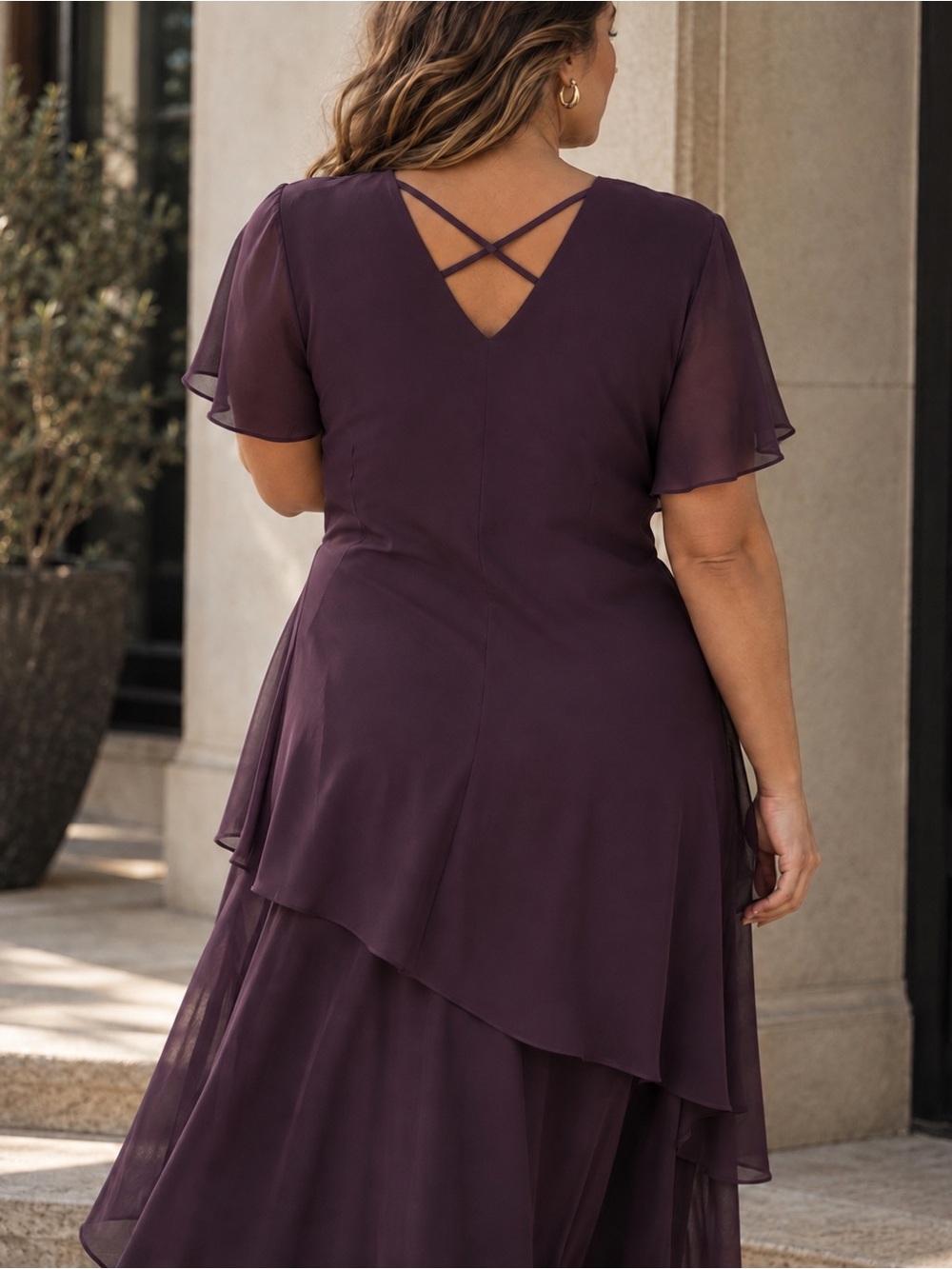 A.K.C. Purple Layered Chiffon Midi Dress Size 16